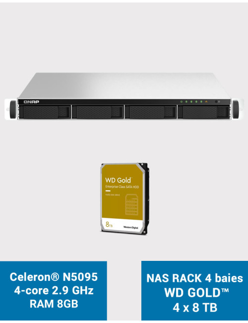 QNAP TS-464U 8GB 1U Rack 4-Bay NAS Server WD GOLD 32TB (4x8TB)