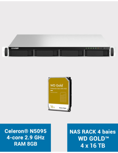 QNAP TS-464U 8GB 1U Rack 4-Bay NAS Server WD GOLD 64TB (4x16TB)