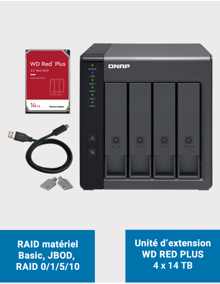 Qnap TR-004 Unidad de expansión de 4 bahías WD RED PLUS 56TB (4x14TB)