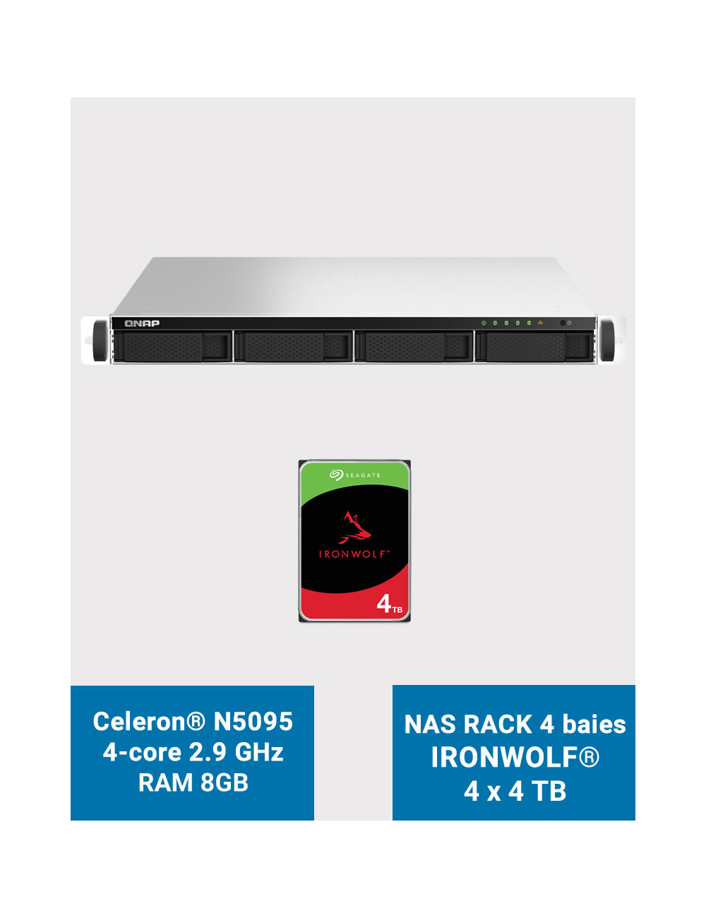 QNAP TS-464U 8GB 1U Rack 4-Bay NAS Server IRONWOLF 16TB (4x4TB)