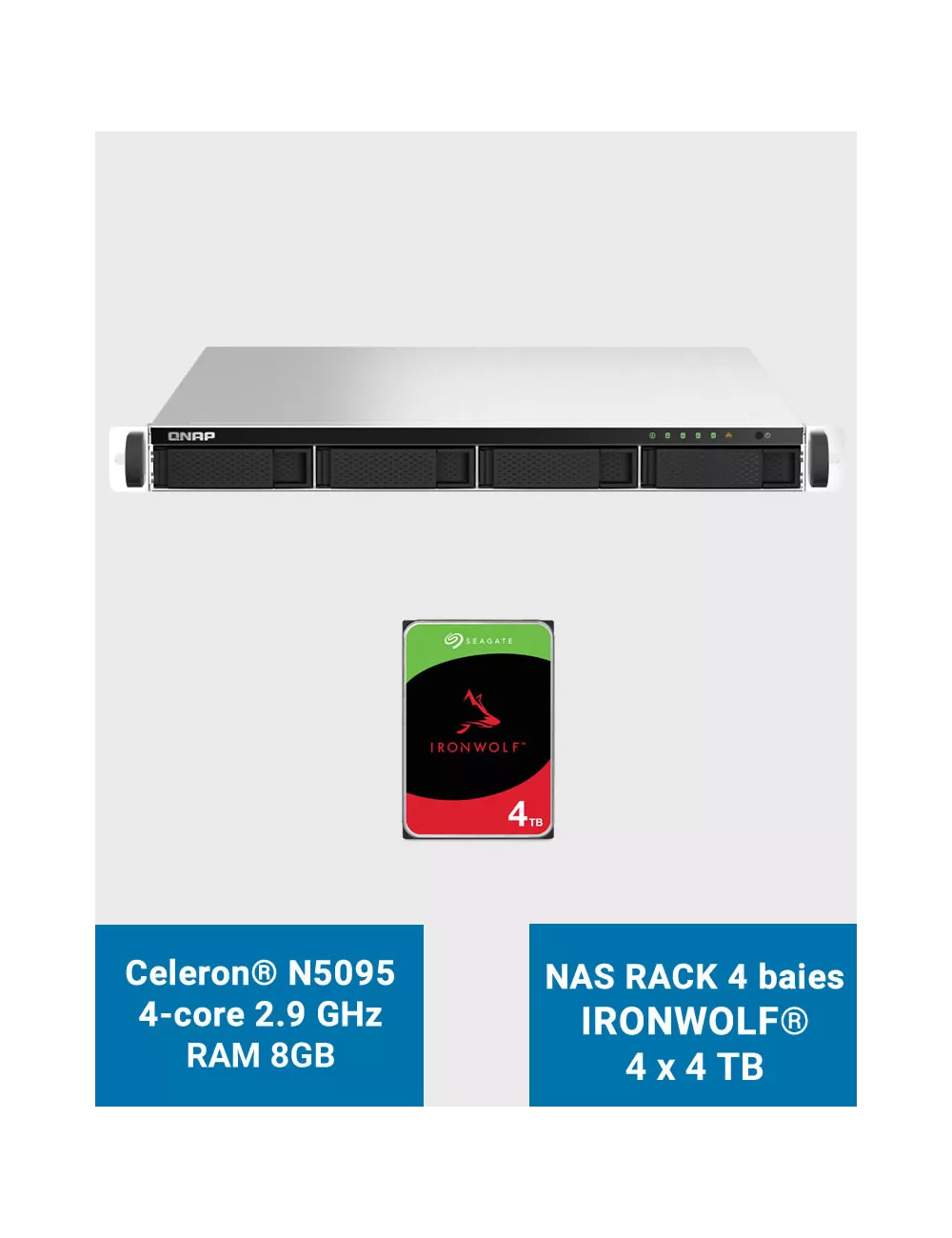 QNAP TS-464U 8GB Serveur NAS Rack 1U 4 baies IRONWOLF 16To (4x4To)