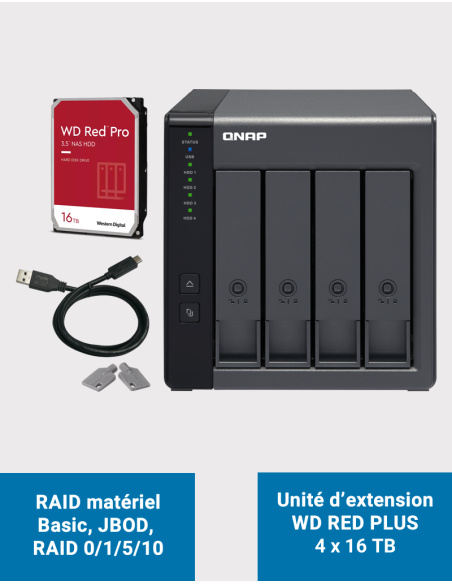 Qnap TR-004 Unidad de expansión de 4 bahías WD RED PRO 64TB (4x16TB)