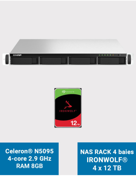 QNAP TS-464U 8GB 1U Rack 4-Bay NAS Server IRONWOLF 48TB (4x12TB)