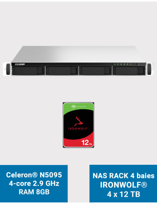 QNAP TS-464U 8GB Serveur NAS Rack 1U 4 baies IRONWOLF 48To (4x12To)