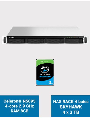 QNAP TS-464U 8GB Servidor NAS rack 1U 4 bahías SKYHAWK 12TB (4x3TB)