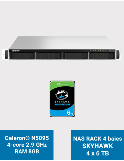QNAP TS-464U 8GB Serveur NAS Rack 1U 4 baies SKYHAWK 24To (4x6To)