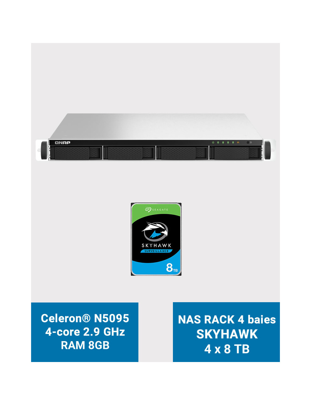 QNAP TS-464U 8GB 1U Rack 4-Bay NAS Server SKYHAWK 32TB (4x8TB)