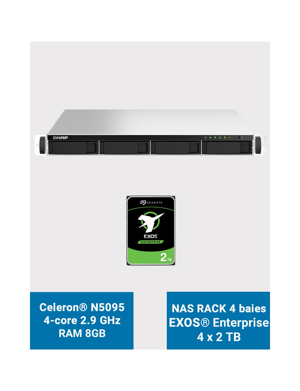 QNAP TS-464U 8GB Serveur NAS Rack 1U 4 baies EXOS Enterprise 8To (4x2To)