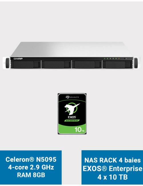 QNAP TS-464U 8GB Serveur NAS Rack 1U 4 baies EXOS Enterprise 40To (4x10To)