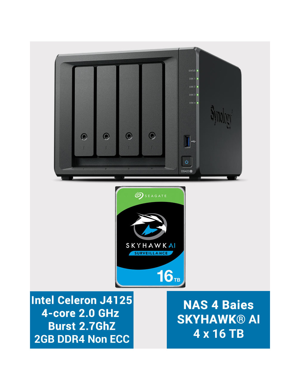Synology DS423+ 2GB NAS Server SKYHAWK 64TB (4x16TB)