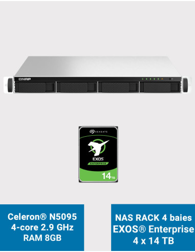 QNAP TS-464U 8GB Serveur NAS Rack 1U 4 baies EXOS Enterprise 56To (4x14To)