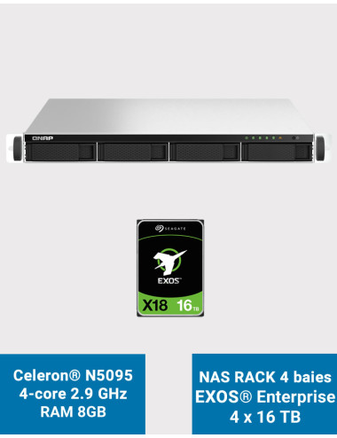 QNAP TS-464U 8GB Serveur NAS Rack 1U 4 baies EXOS Enterprise 64To (4x16To)