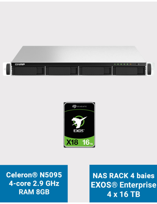 QNAP TS-464U 8GB 1U Rack 4-Bay NAS Server EXOS Enterprise 64TB (4x16TB)