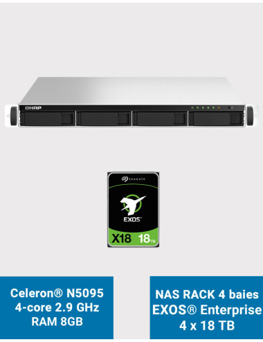QNAP TS-464U 8GB Servidor NAS rack 1U 4 bahías EXOS Enterprise 72TB (4x18TB)