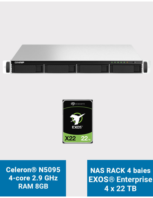 QNAP TS-464U 8GB Serveur NAS Rack 1U 4 baies EXOS Enterprise 88To (4x22To)