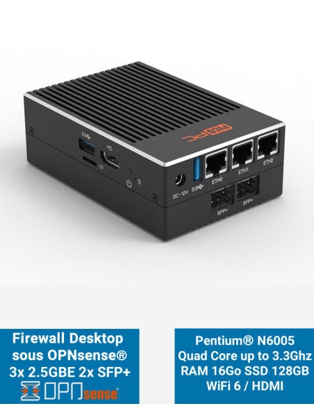 Firewall OPNsense MNHO-113 LAN 2.5GbE 10GbE SFP+ RAM 16Go SSD 128Go