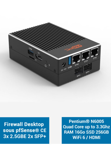 Firewall pfSense® CE MNHO-113 LAN 2.5GbE 10GbE SFP+ RAM 16Go SSD 256Go
