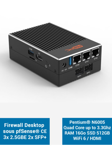 Firewall pfSense® CE MNHO-113 LAN 2.5GbE 10GbE SFP+ RAM 16Go SSD 512Go