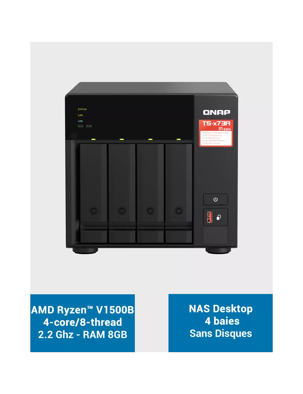 QNAP TS-473A 8GB Serveur NAS 4 baies (Sans disques)