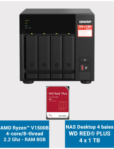 QNAP TS-473A 8GB Servidor NAS 4 bahías WD RED PLUS 4TB (4x1TB)