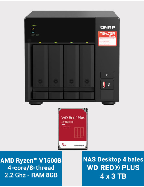 QNAP TS-473A 8GB Serveur NAS 4 baies WD RED PLUS 12To (4x3To)