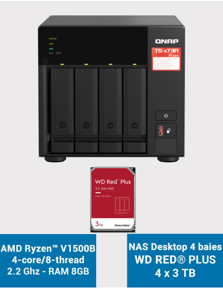 Qnap TS-473A 8GB Serveur NAS 4 baies WD RED PLUS 16To (4x4To)