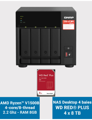 QNAP TS-473A 8GB Servidor NAS 4 bahías WD RED PLUS 32TB (4x8TB)