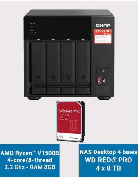 Qnap TS-473A 8GB Serveur NAS 4 baies WD RED PRO 32To (4x8To)