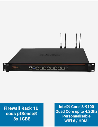 Firewall pfSense NSHO-i3 8x LAN GbE personnalisable