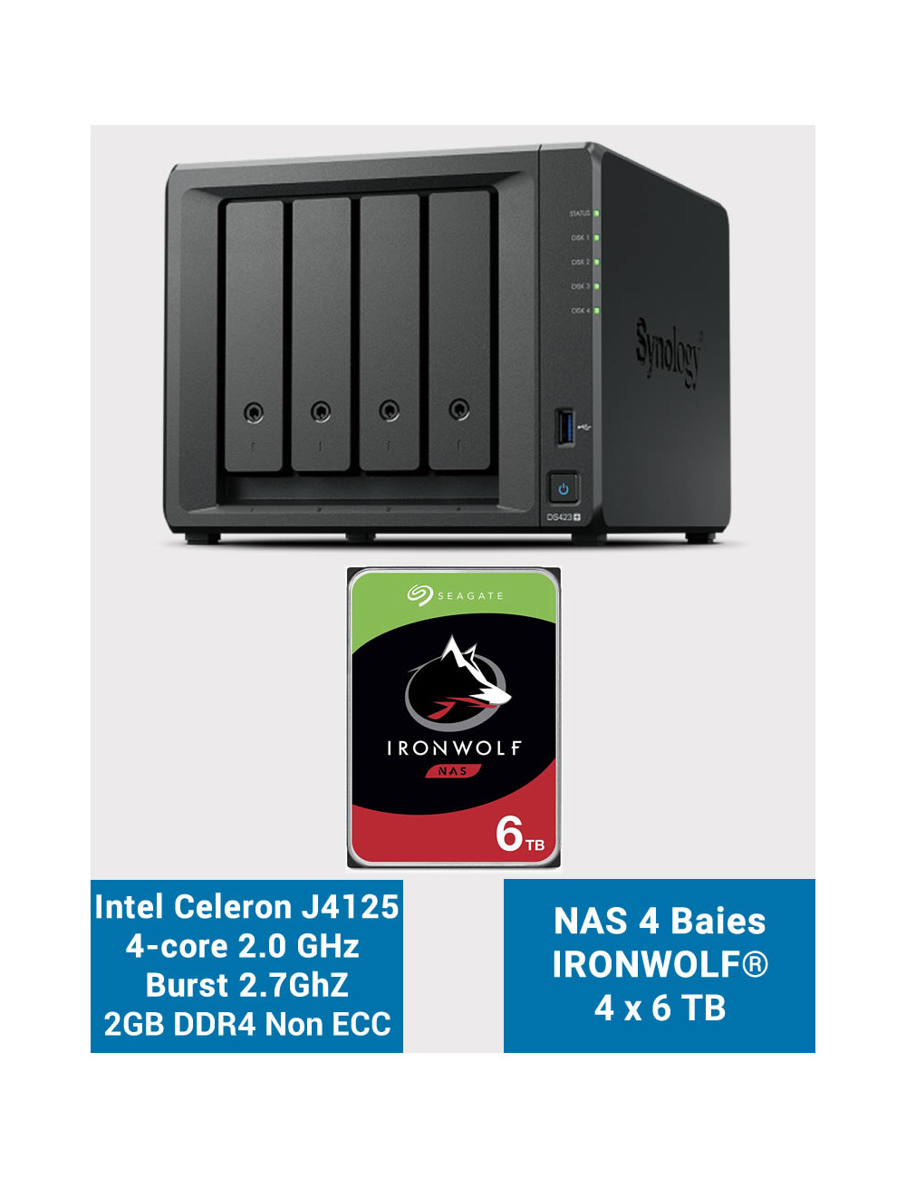 Synology DS423+ 2Go Serveur NAS IRONWOLF 24To (4x6To)