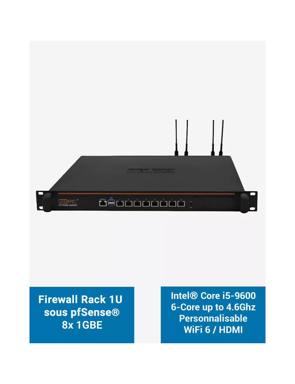 Firewall pfSense NSHO-i5 8x LAN GbE personnalisable