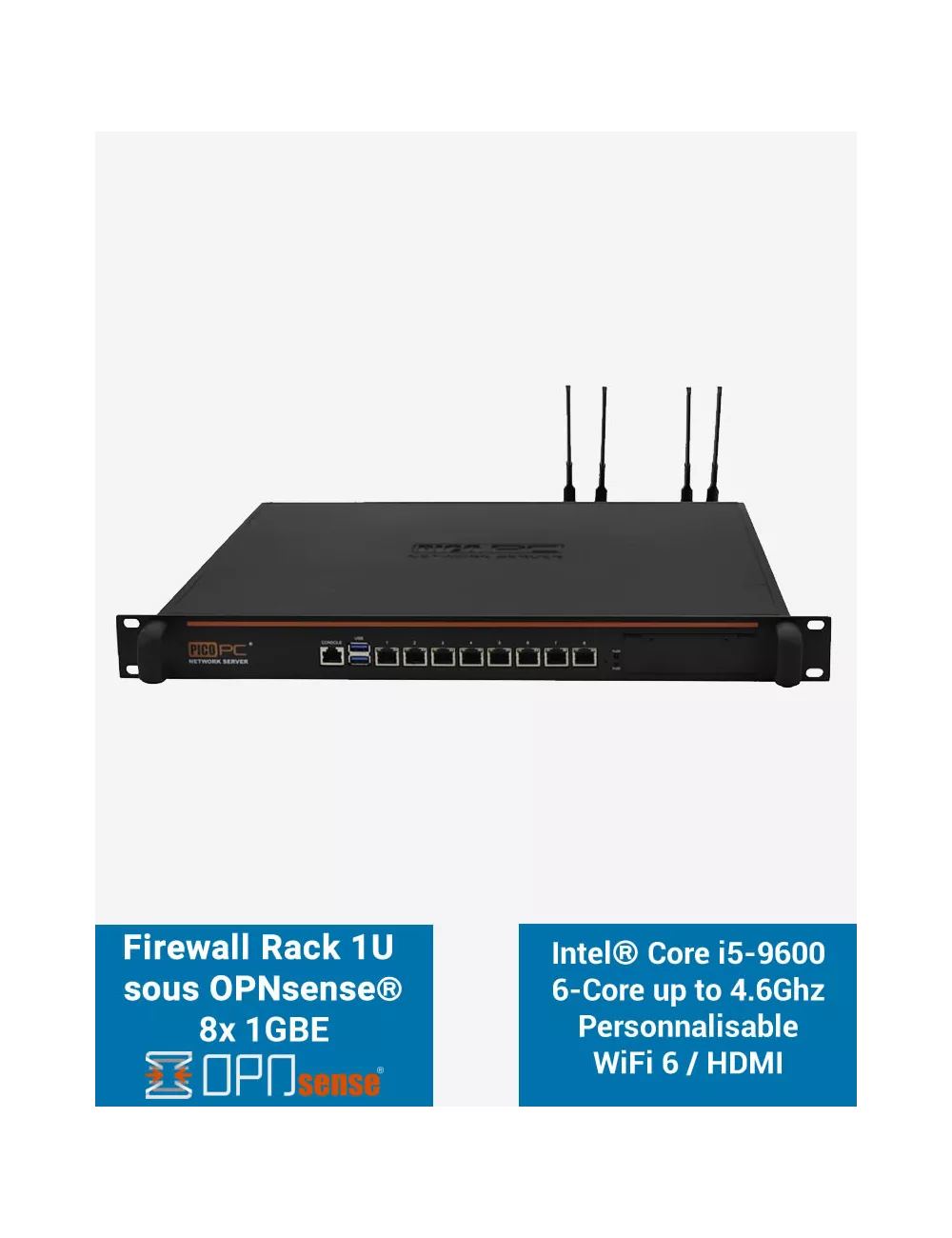 Firewall OPNsense NSHO-i5 8x LAN GbE personnalisable