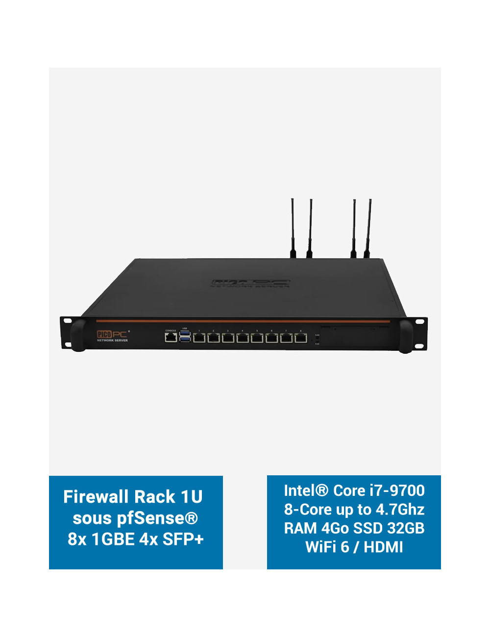 Firewall pfSense NSHO-i7 8x LAN GbE 4x SFP+ RAM 4Go SSD 32Go