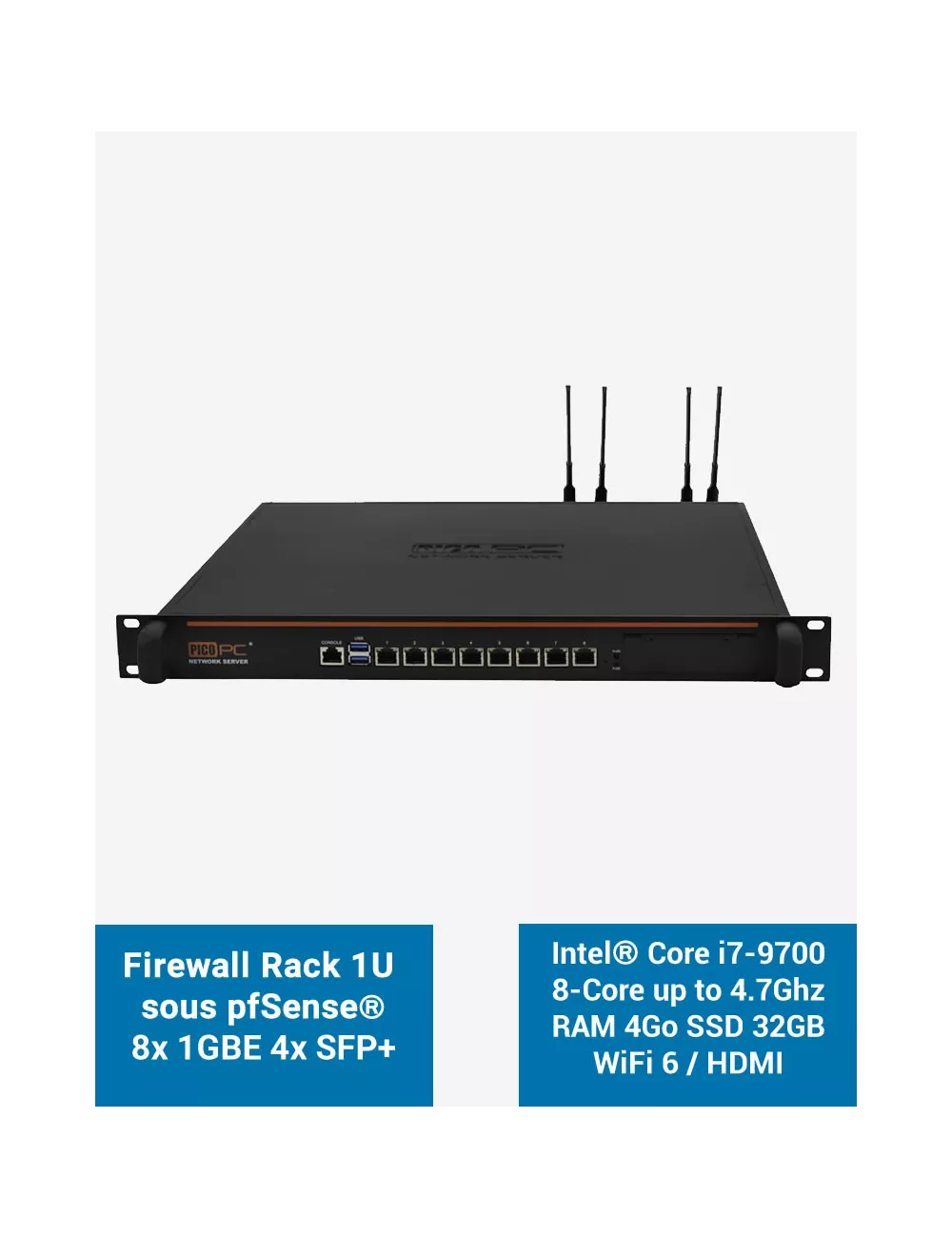 Firewall pfSense NSHO-i7 8x LAN GbE 4x SFP+ RAM 4Go SSD 32Go