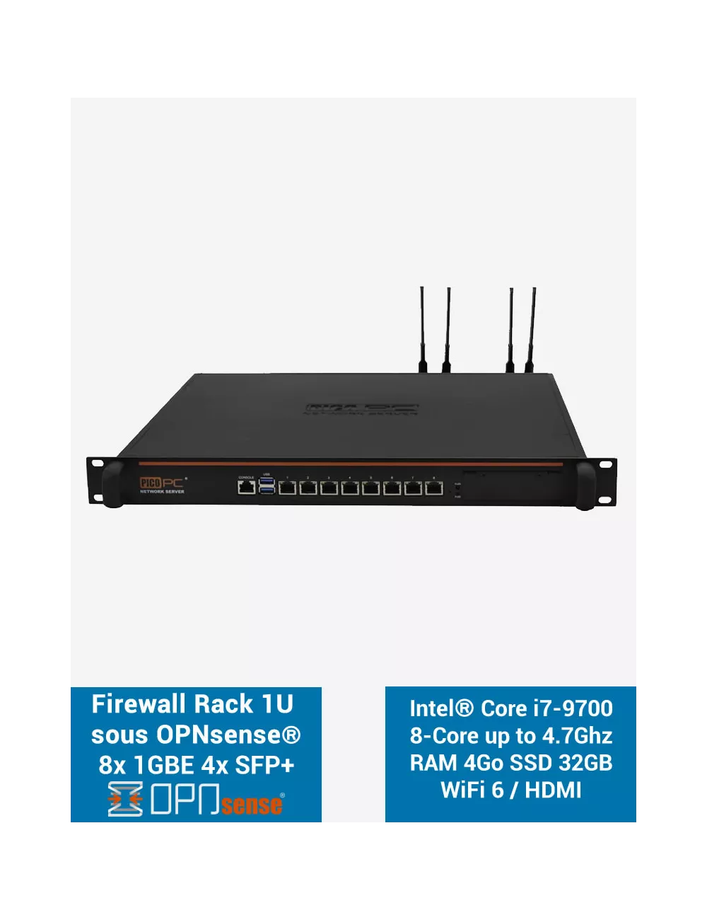 Firewall OPNsense NSHO-i7 8x LAN GbE 4x SFP+ RAM 4Go SSD 32Go