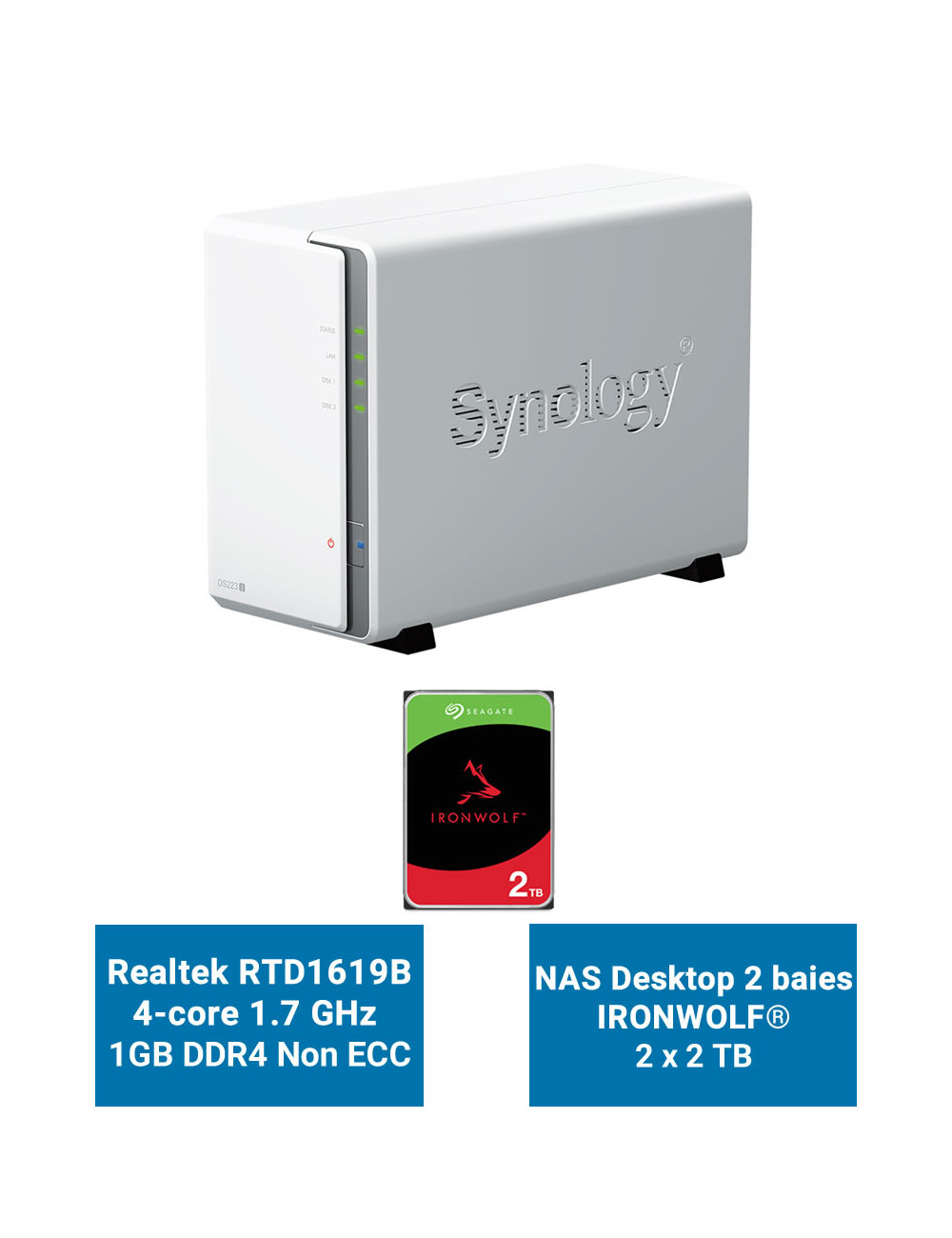 Synology DiskStation DS223J Serveur NAS IRONWOLF 4To (2x2To)