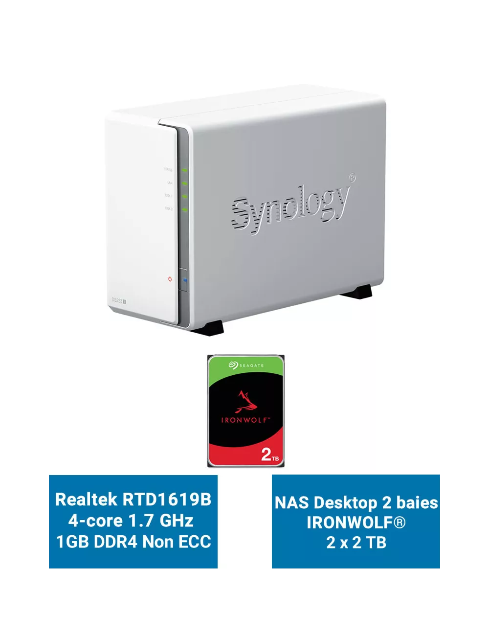 Synology DiskStation DS223J Serveur NAS IRONWOLF 4To (2x2To)