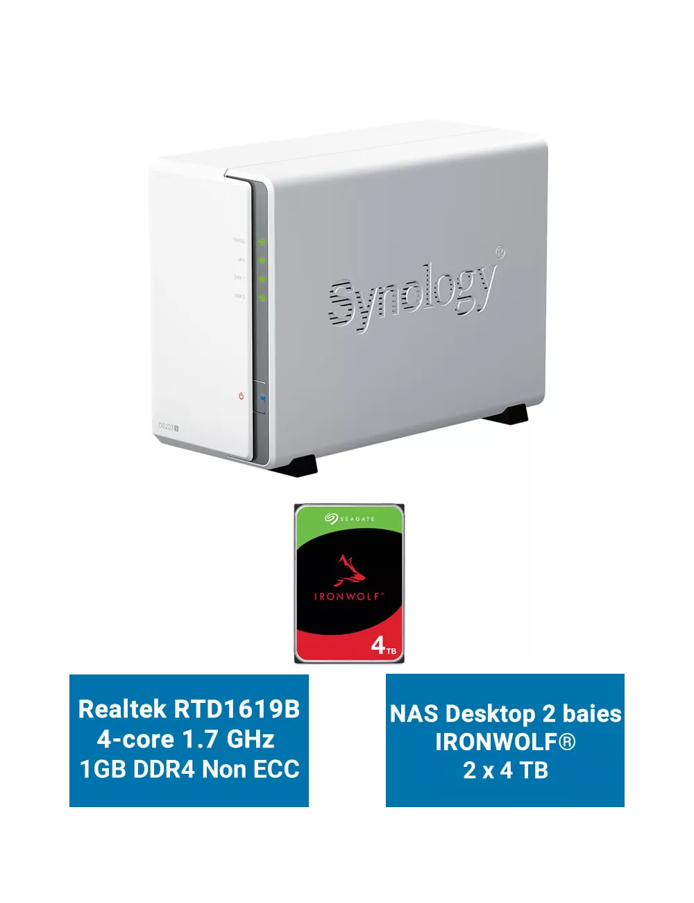 Synology DiskStation DS223J Serveur NAS IRONWOLF 8To (2x4To)