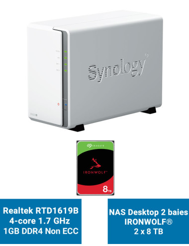 Synology DiskStation DS223J Servidor NAS IRONWOLF 16TB (2x8TB)