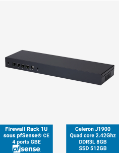 Firewall pfSense R1x J1900 Rack 1U 4 ports GbE 8Go SSD 512Go