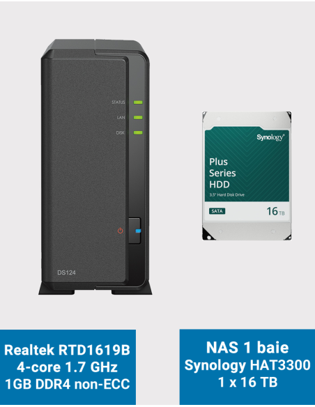 Synology DiskStation DS124 Serveur NAS HAT3300 16To (1x16To)