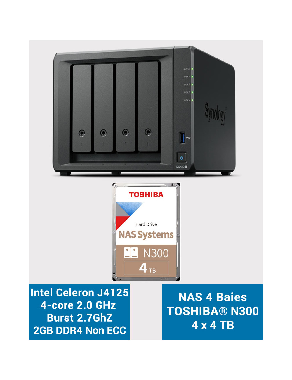 Synology DS423+ 2Go Serveur NAS Toshiba N300 16To (4x4To)