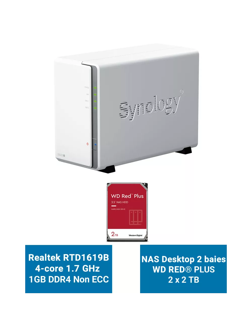 Synology DiskStation DS223J Serveur NAS WD RED PLUS 4To (2x2To)