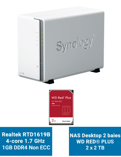 Synology DiskStation DS223J Serveur NAS WD RED PLUS 4To (2x2To)