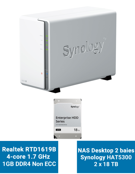 Synology DiskStation DS223J Serveur NAS HAT5310 36To (2x18To)