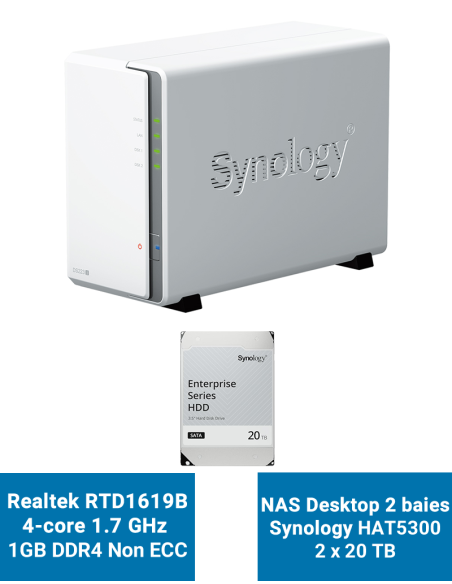 Synology DiskStation DS223J Serveur NAS HAT5300 40To (2x20To)