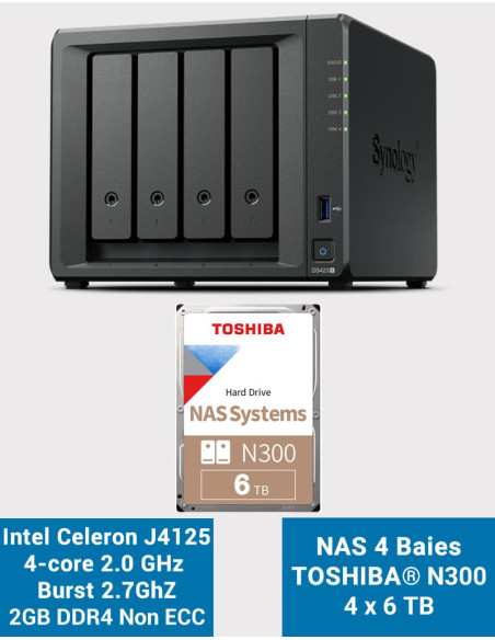 Synology DS423+ 2GB NAS Server Toshiba N300 24TB (4x6TB)