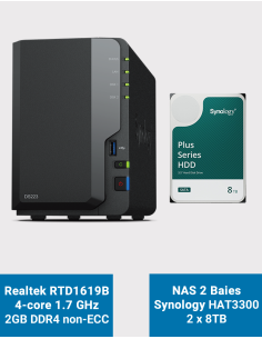 Synology DS223 Servidor NAS HAT3300 16TB (2x8TB)