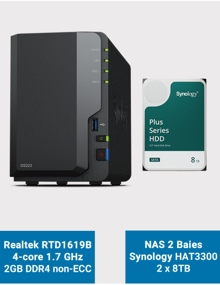 Synology DS223 Serveur NAS HAT3300 16To (2x8To)