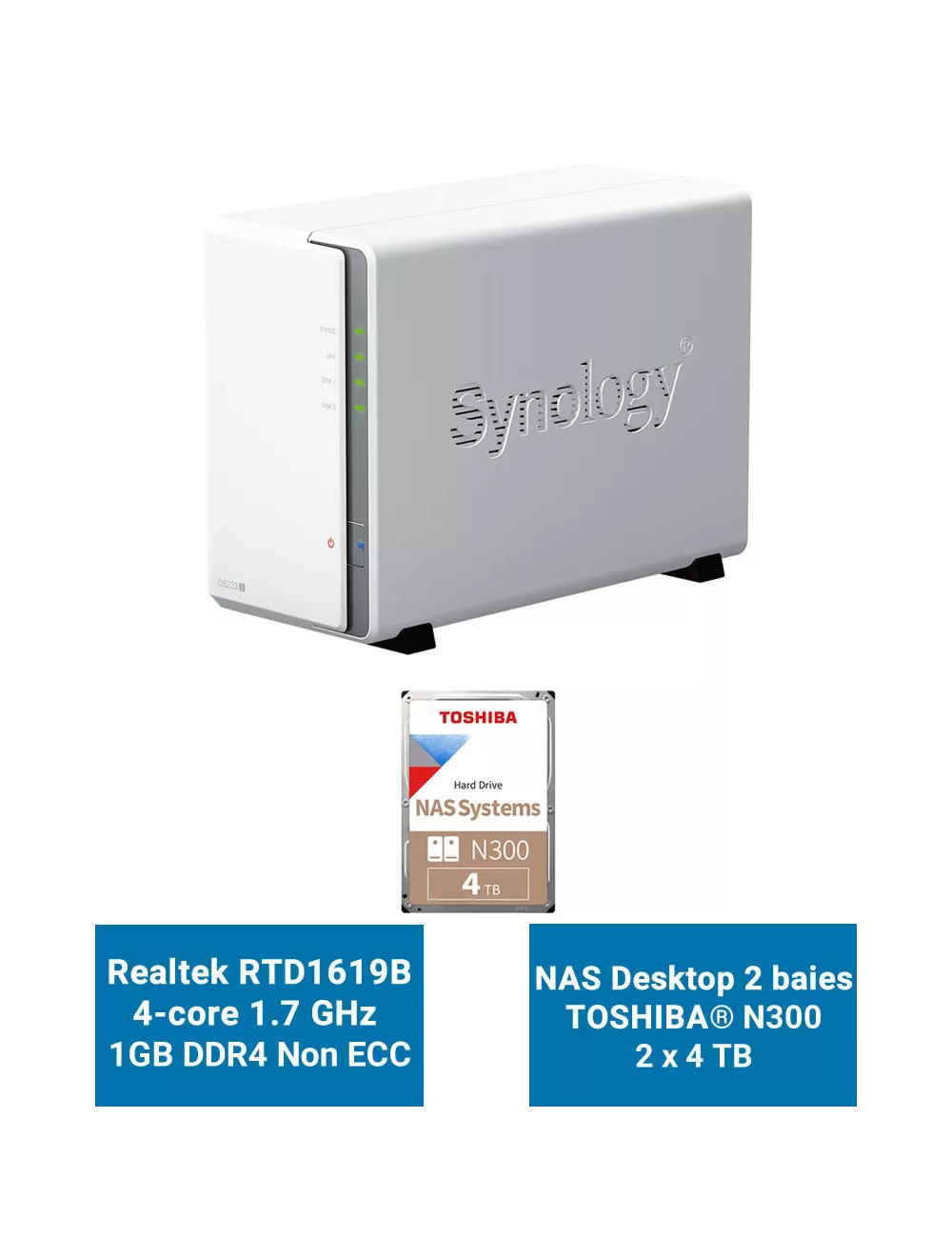 Synology DiskStation DS223J Serveur NAS Toshiba N300 8To (2x4To)